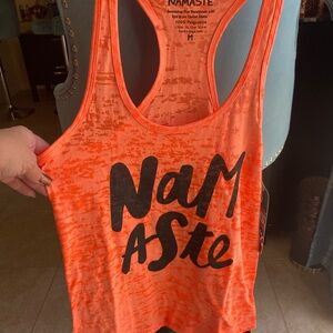 Brand New Burnout Namaste Orange Racerback Tank Top